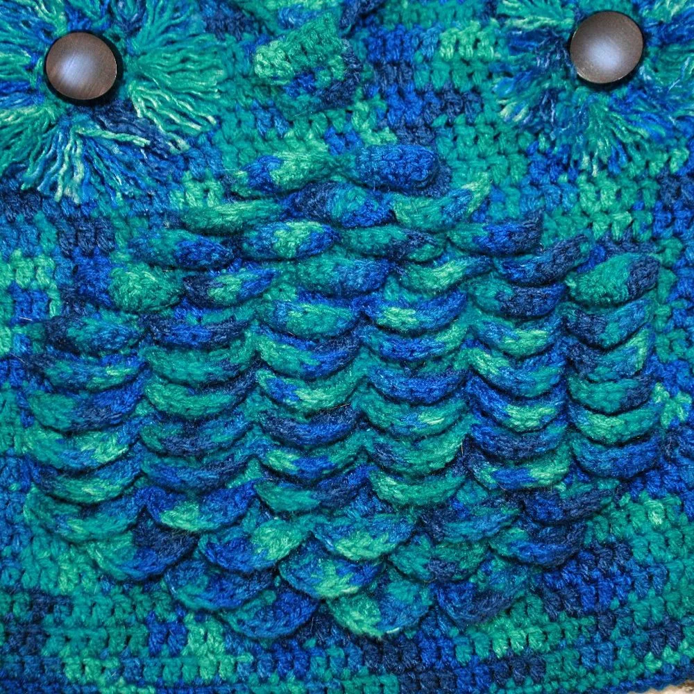 HAND CRAFTED Purse Crochet Owl Oversized Tote Hobo Bag Crossbody Blue Fringe - Picture 7 of 16